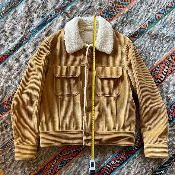 Sandro Shearling & Corduroy Trucker Jacket in Mustard - Season H2018 - Size M - Picture 4 of 15